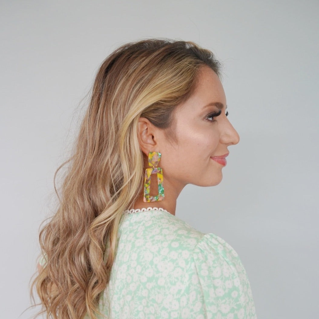 Kennedy Statement Earrings - Pink-Green Confetti