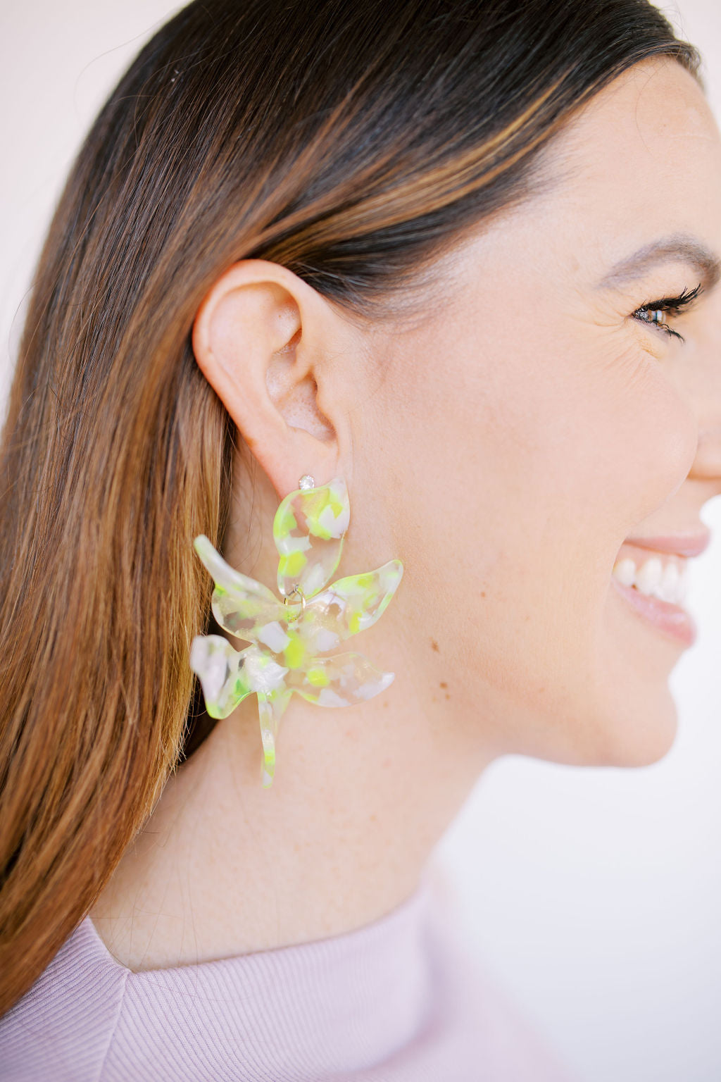 Flora Statement Earrings - Neon Yellow Clouds