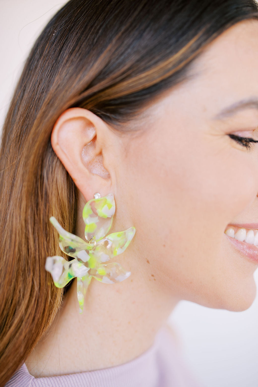 Flora Statement Earrings - Neon Yellow Clouds