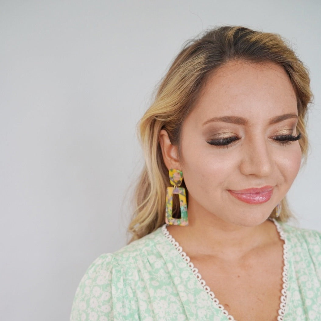 Kennedy Statement Earrings - Pink-Green Confetti