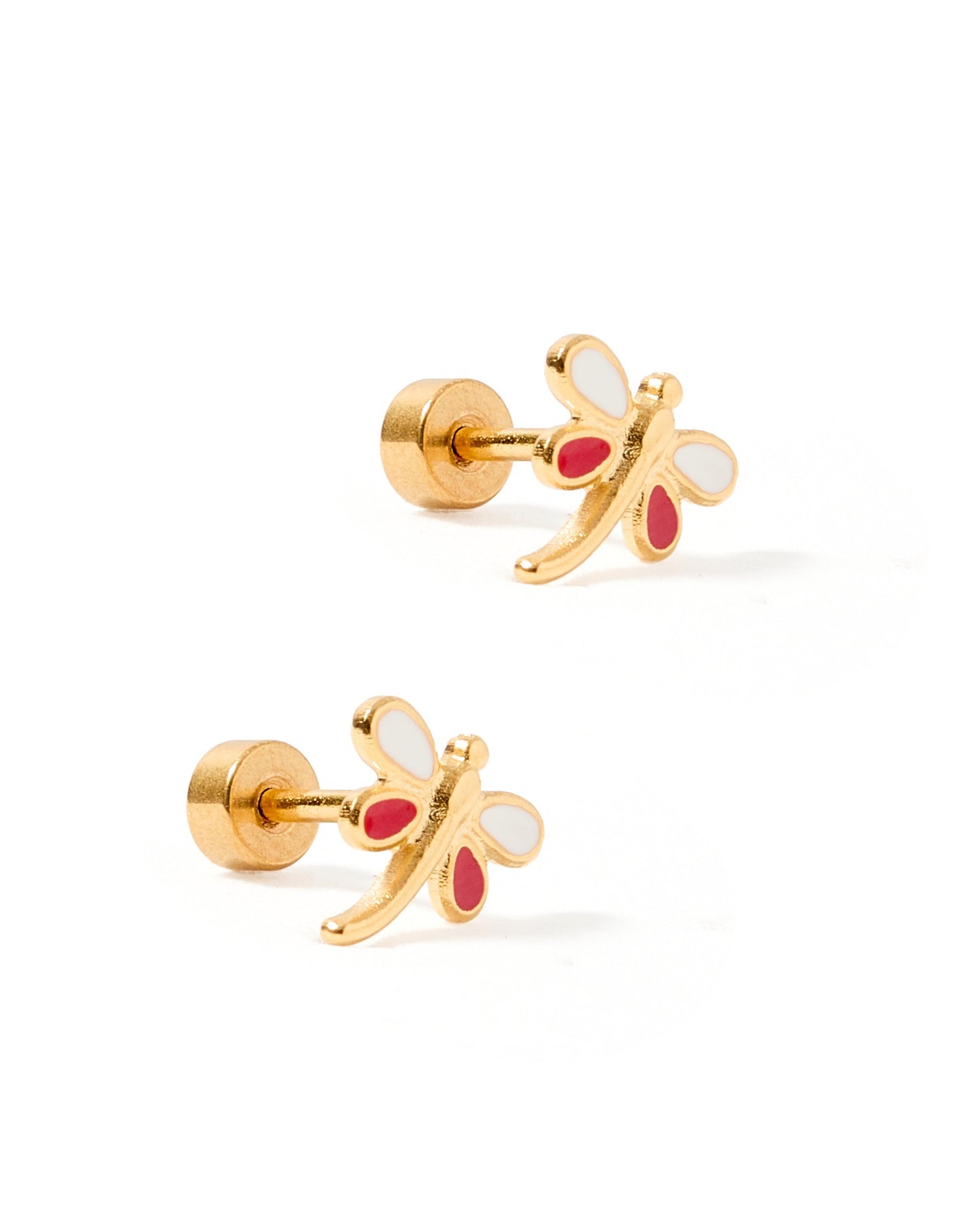 Screwback Stud Earrings - Bri Butterfly White and Red