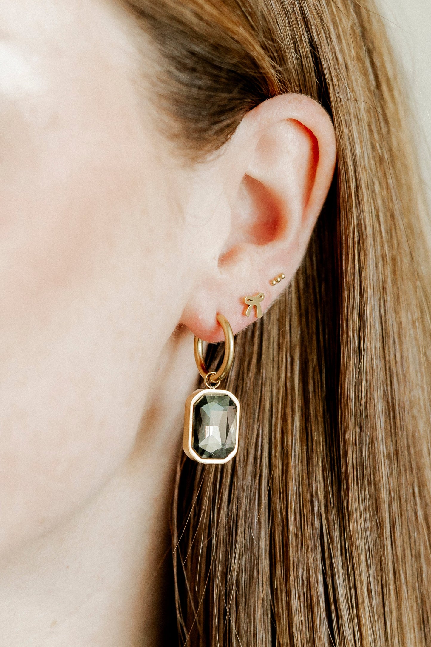 Linny Co Diana Huggie Charm Earring with Stone Charm