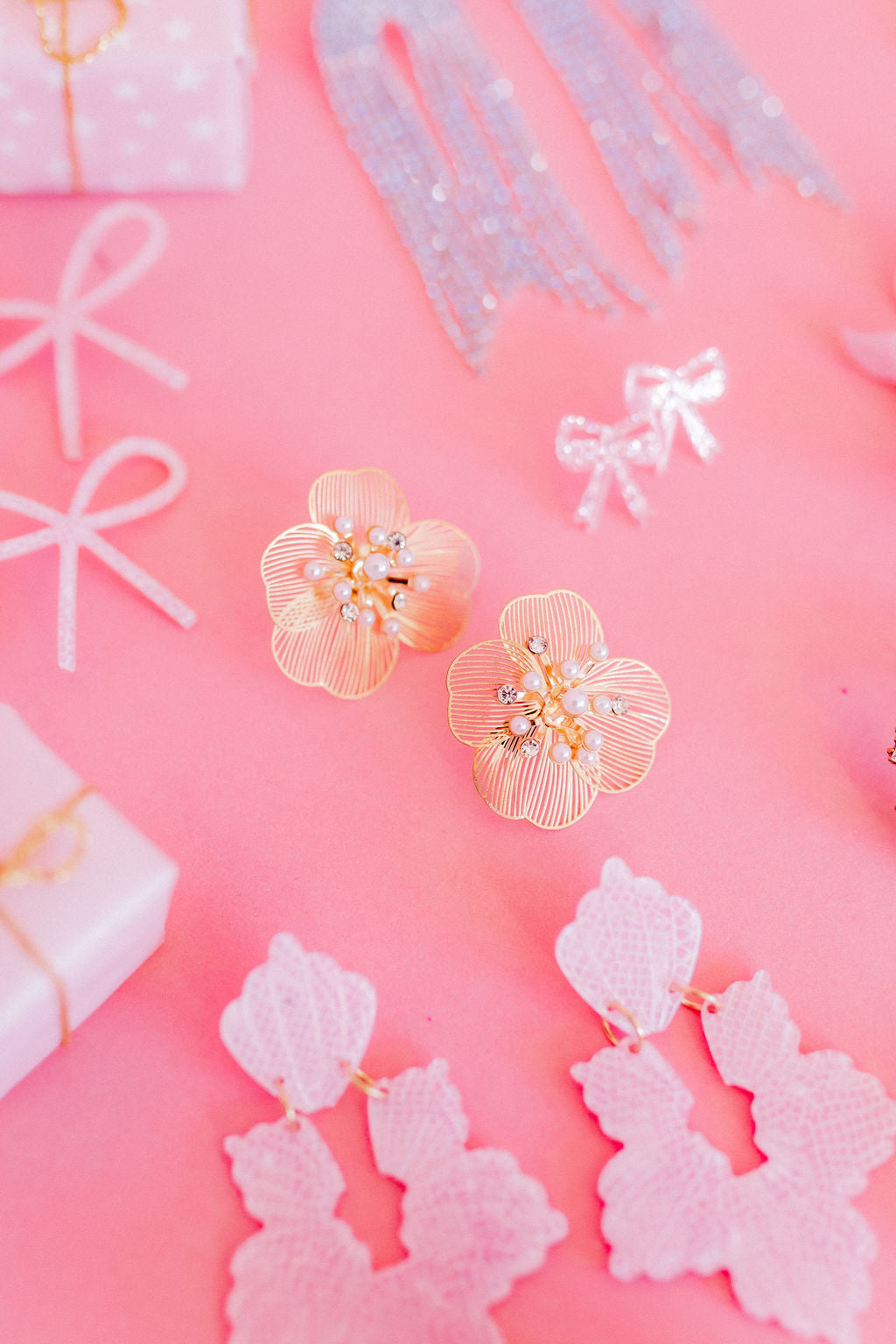 Vanessa Gold Pearl Flower Earrings