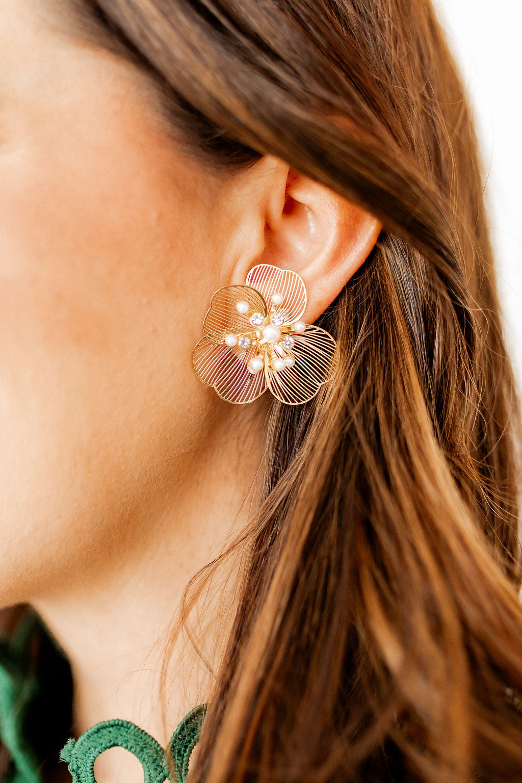 Vanessa Gold Pearl Flower Earrings