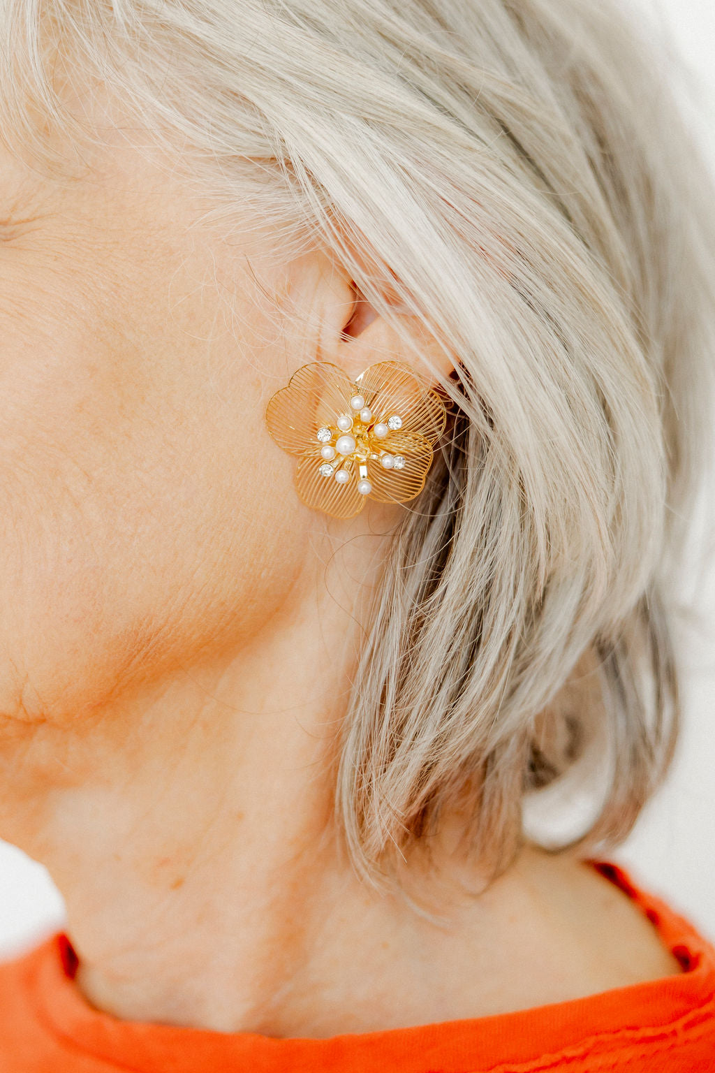Vanessa Gold Pearl Flower Earrings
