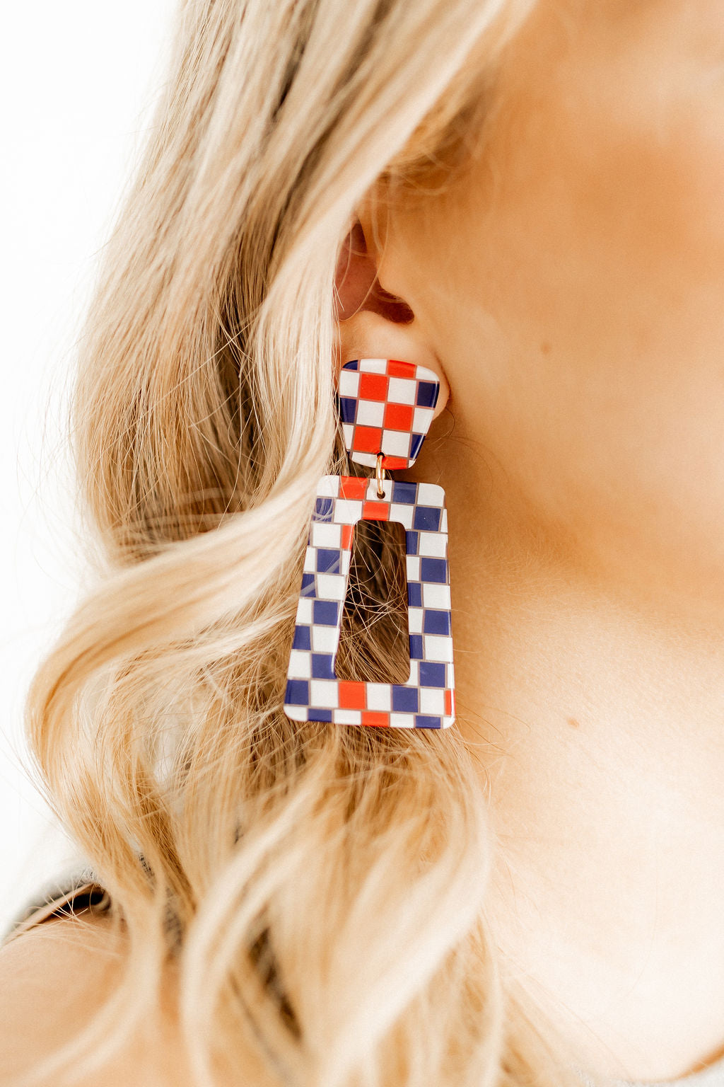 Kennedy Statement Earrings - Blue and Red Checkered