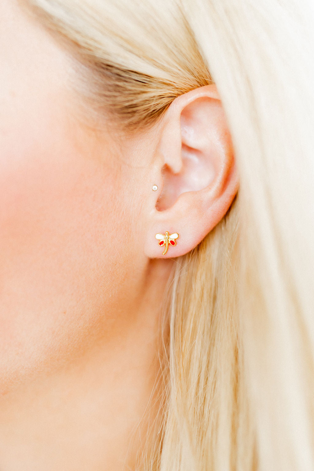 Screwback Stud Earrings - Bri Butterfly White and Red
