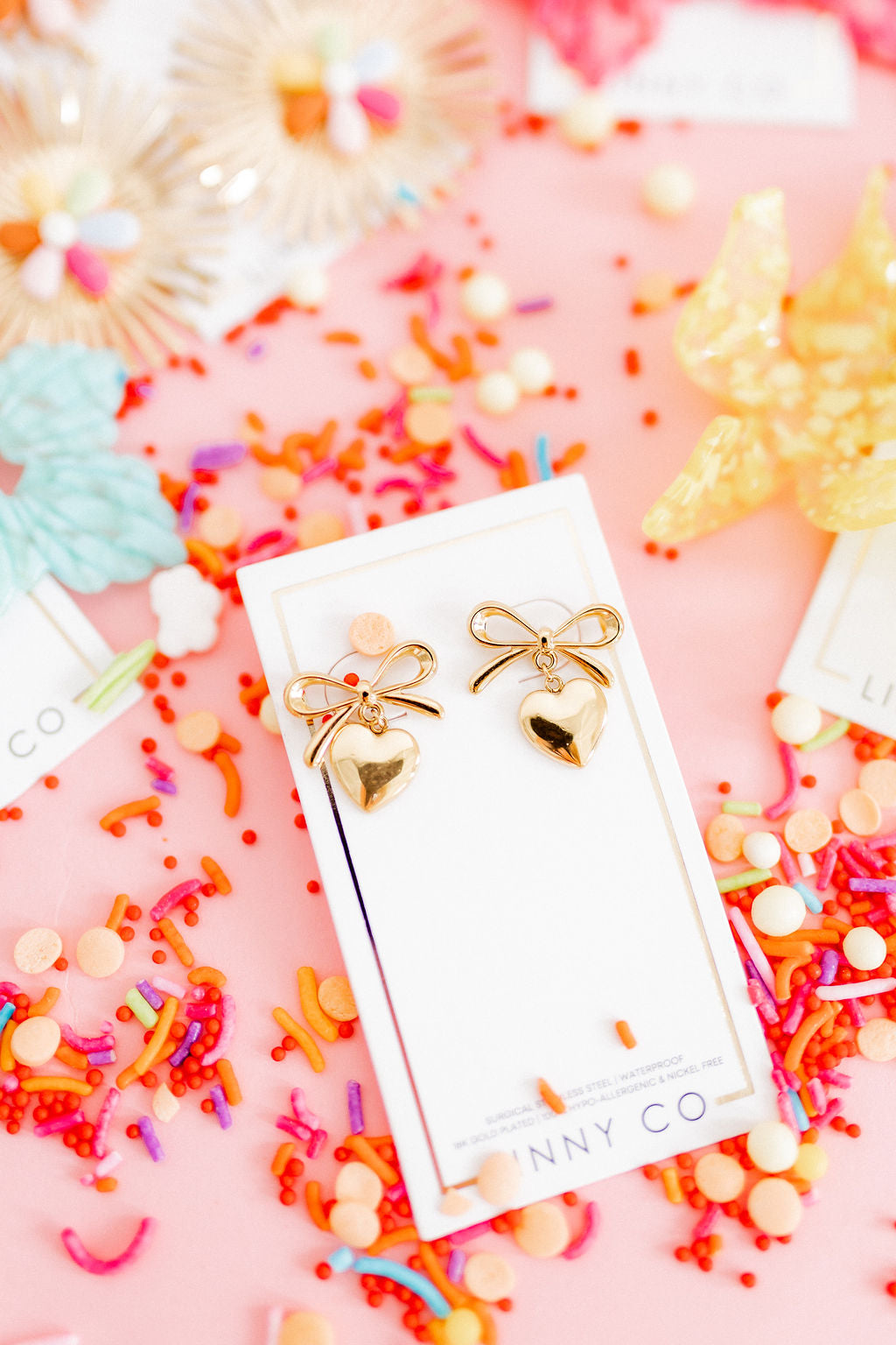 Ruthie Bow and Heart Earring - Gold