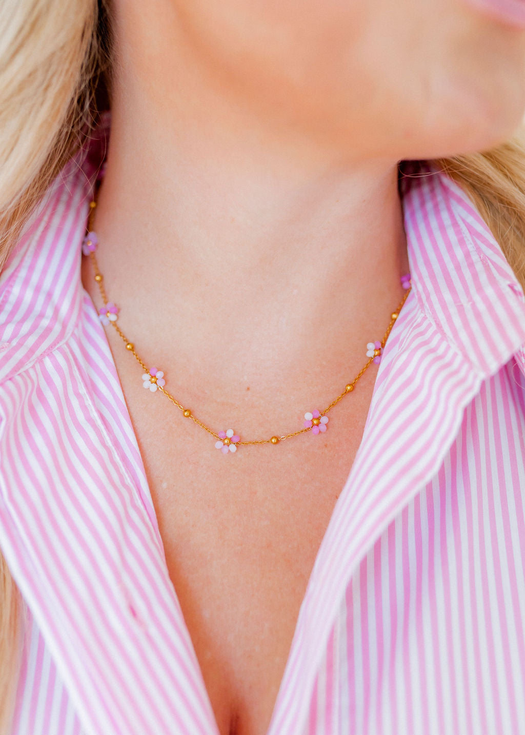 Necklace - Gracie Flower Pink Multi