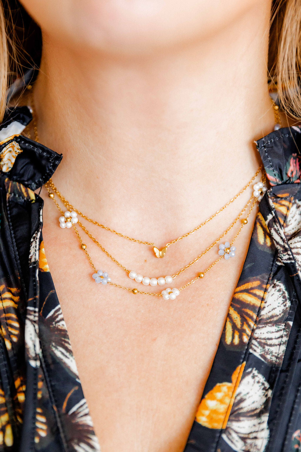 Necklace - Gracie Flower Blue