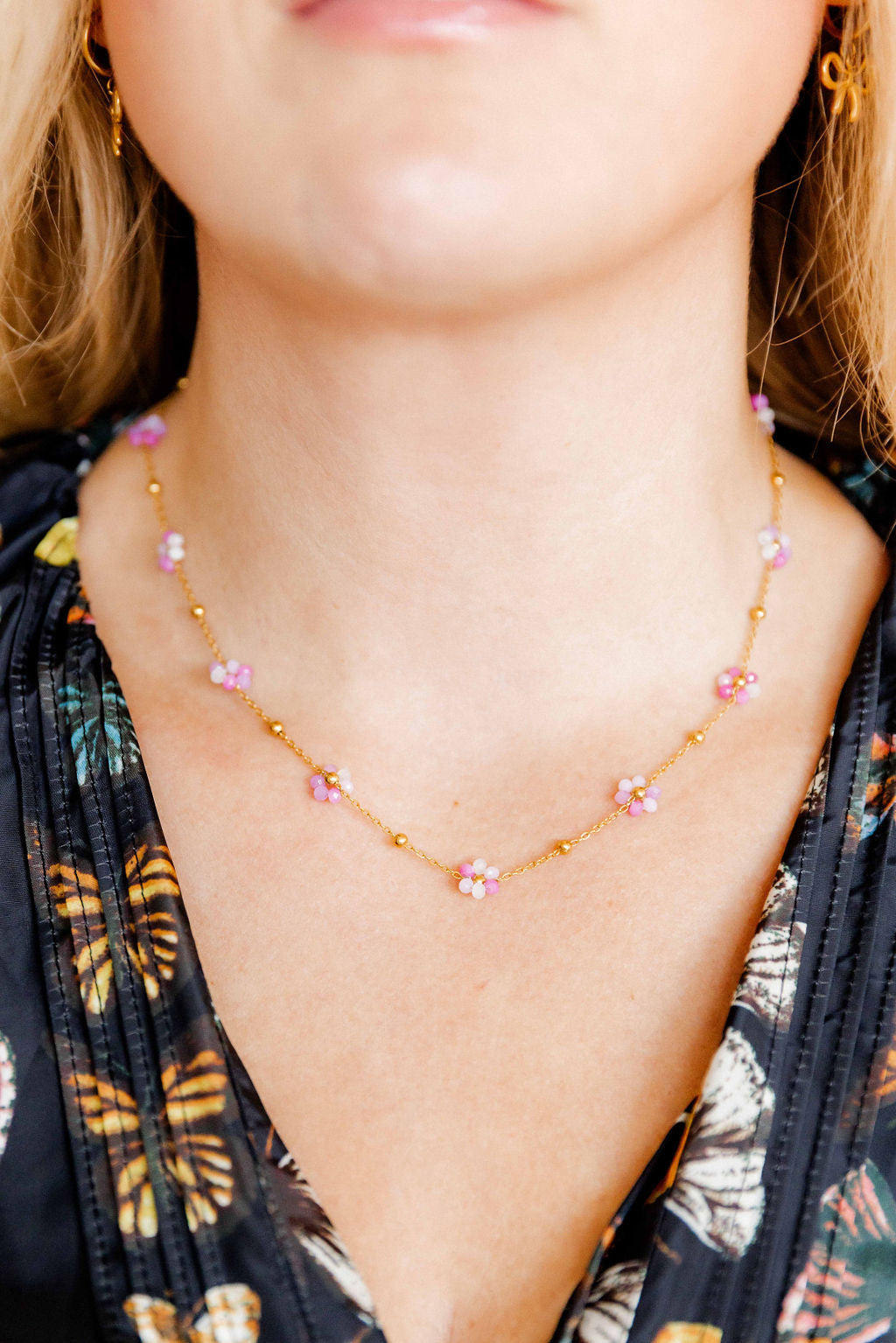 Necklace - Gracie Flower Pink Multi