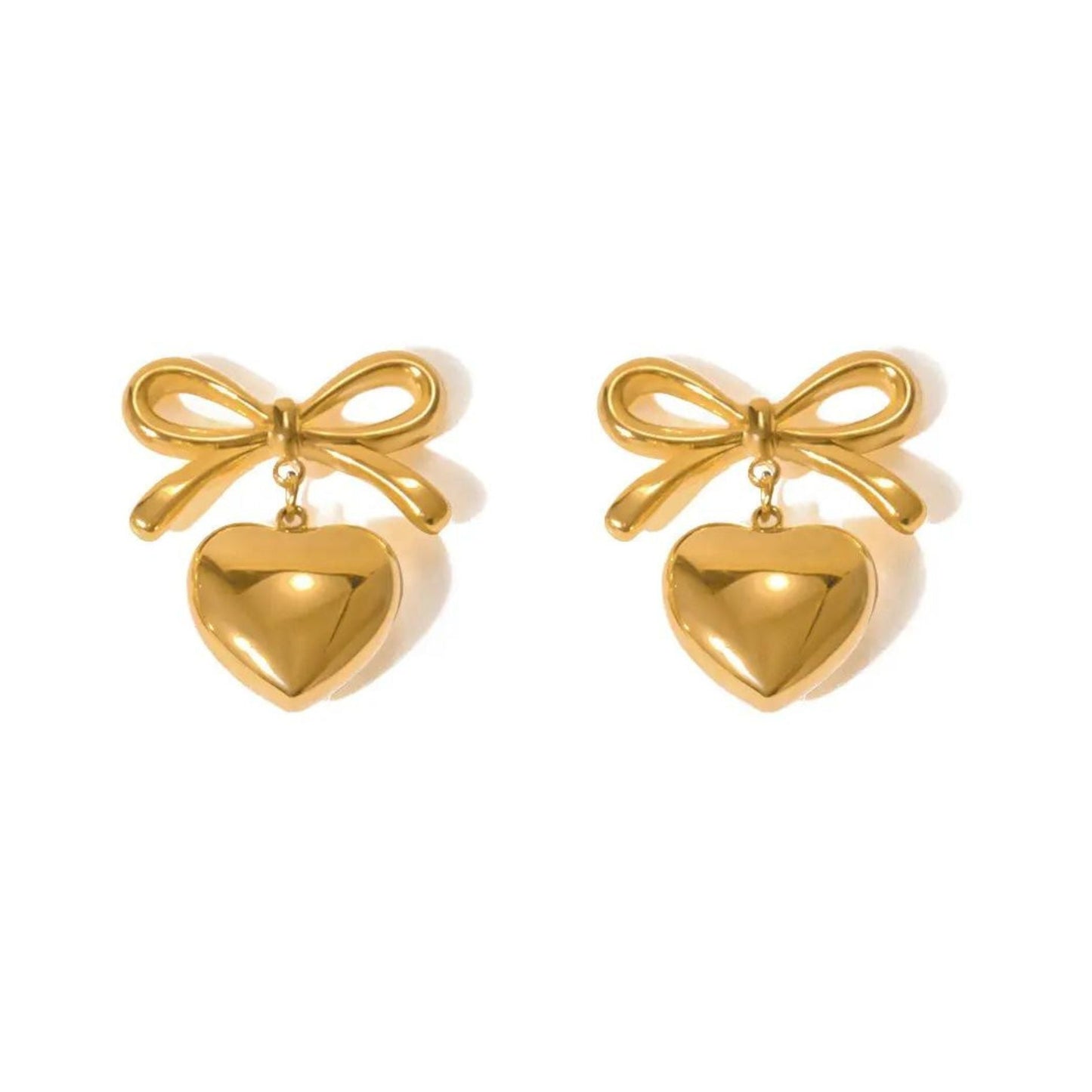 Ruthie Bow and Heart Earring - Gold