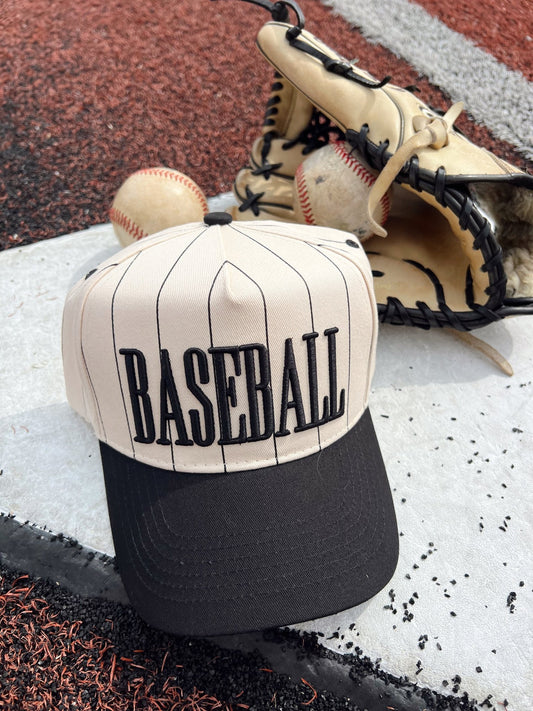 Baseball - Black Stripe Vintage Trucker Hat - PREORDER - Shop LINNY CO