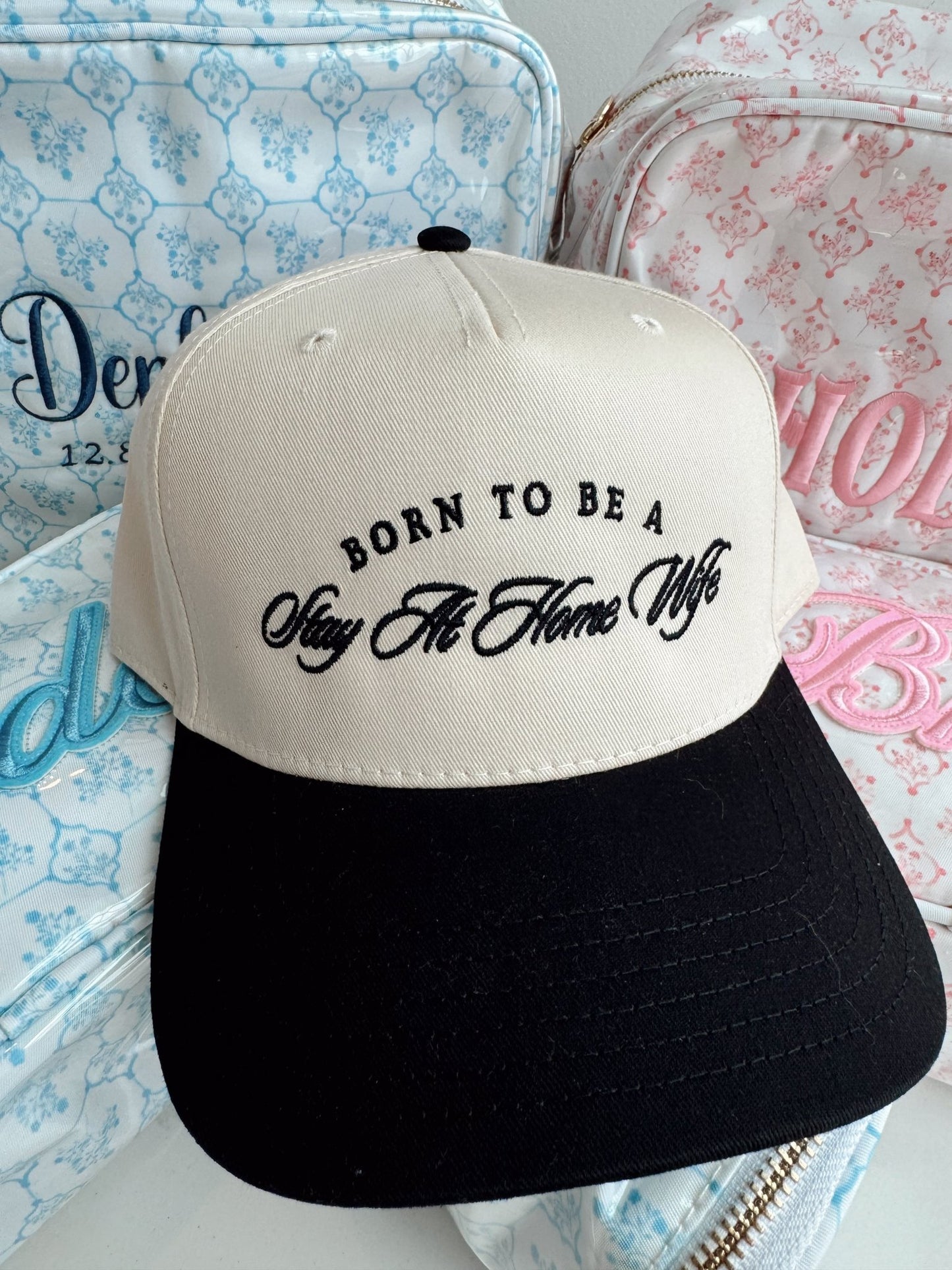 Born To Be A Stay At Home Wife - Black Vintage Trucker Hat - Shop LINNY CO