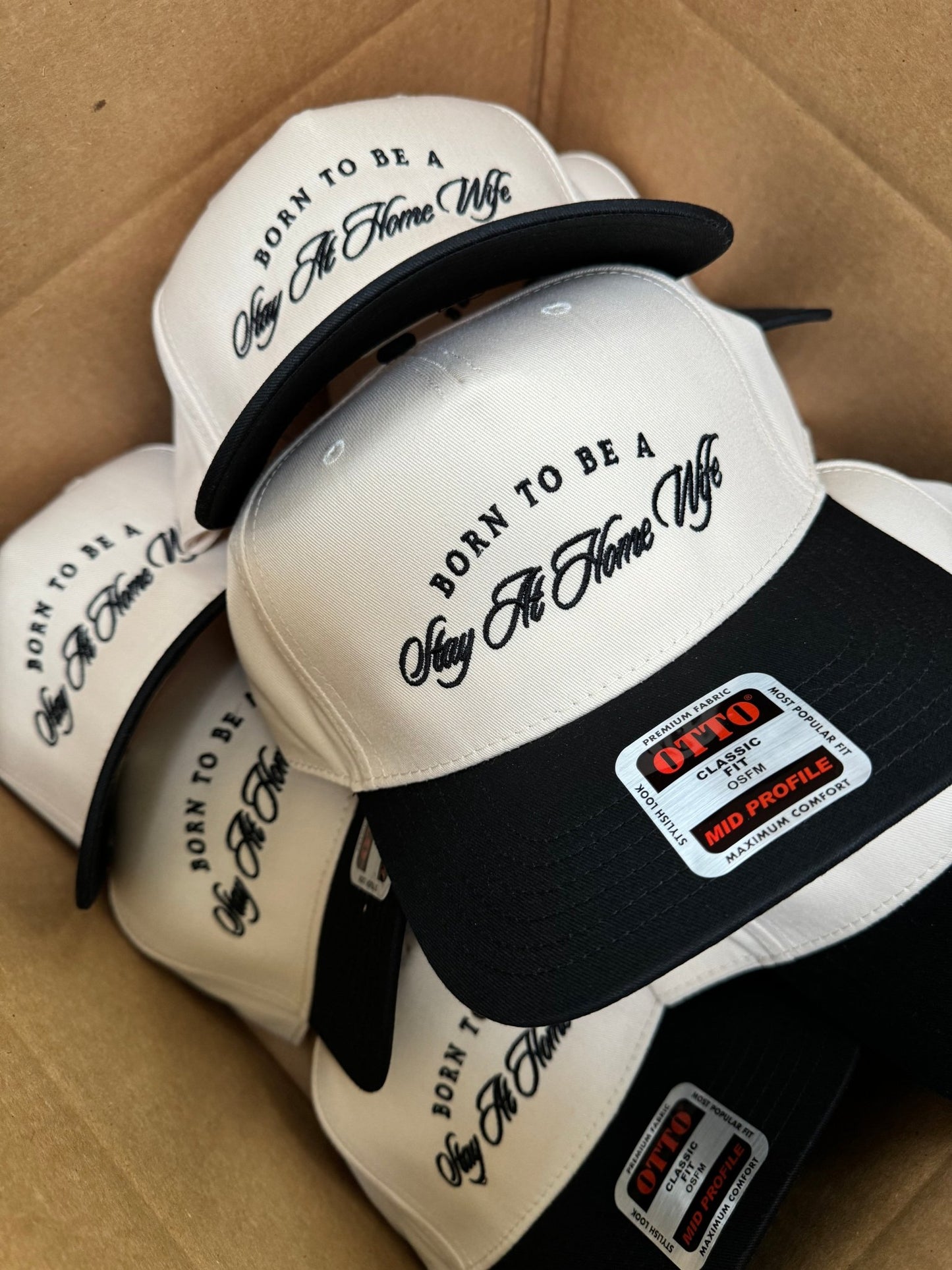 Born To Be A Stay At Home Wife - Black Vintage Trucker Hat - Shop LINNY CO