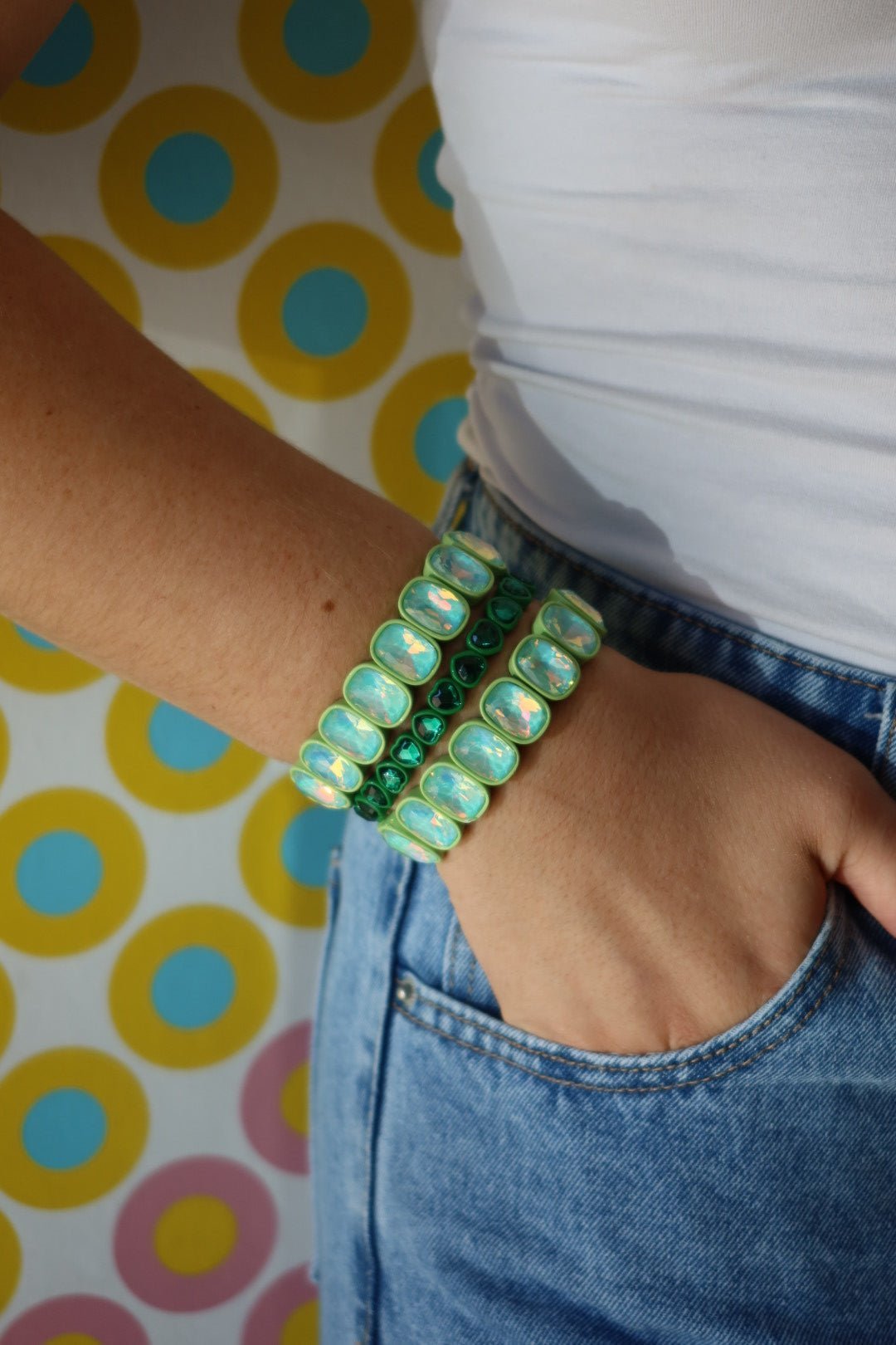 Bracelet - Candy Gem Heart Green - Shop LINNY CO