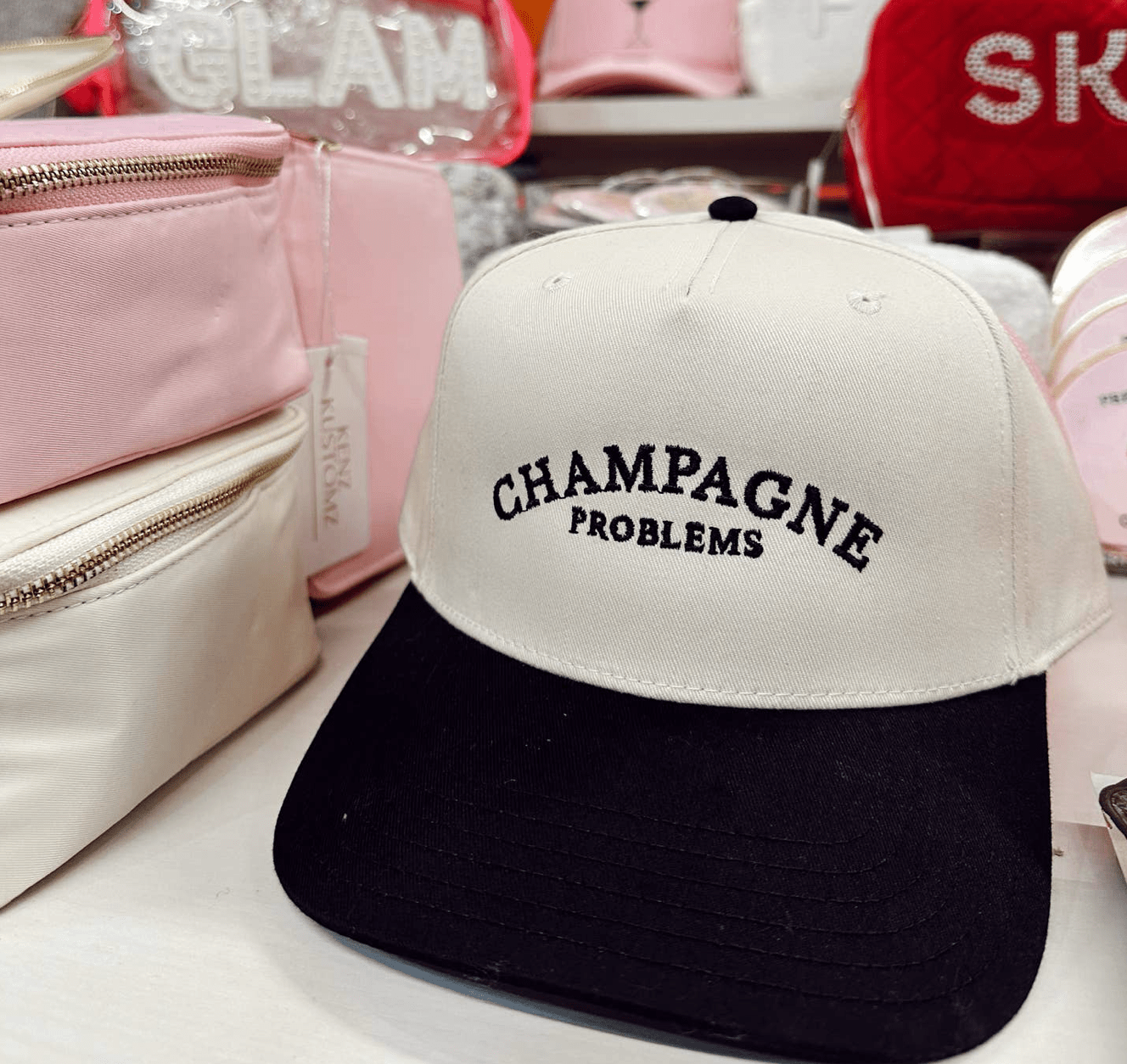 Champagne Problems - Black Vintage Trucker Hat - Shop LINNY CO