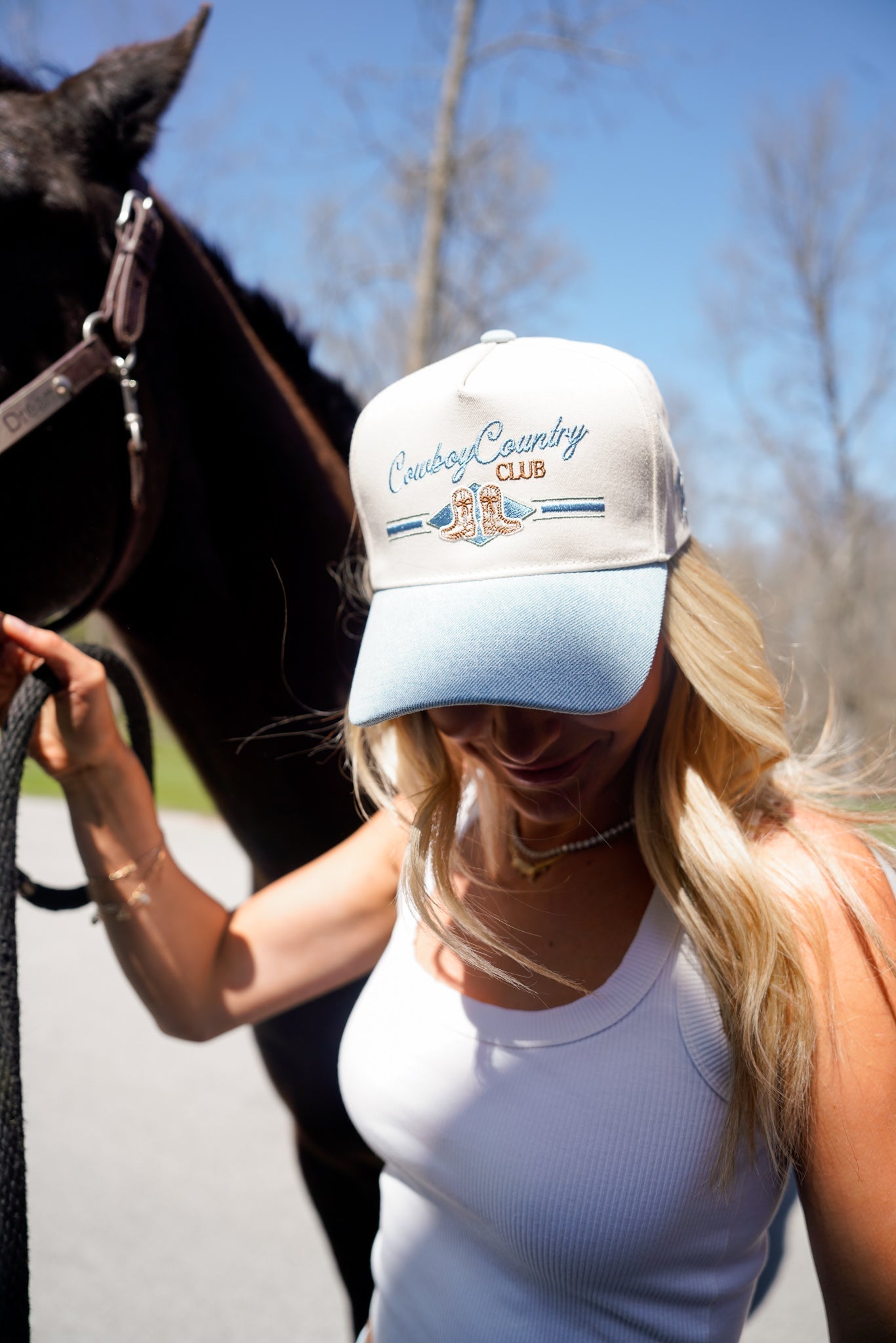 Cowboy Country Club - Denim Vintage Trucker Hat - Shop LINNY CO