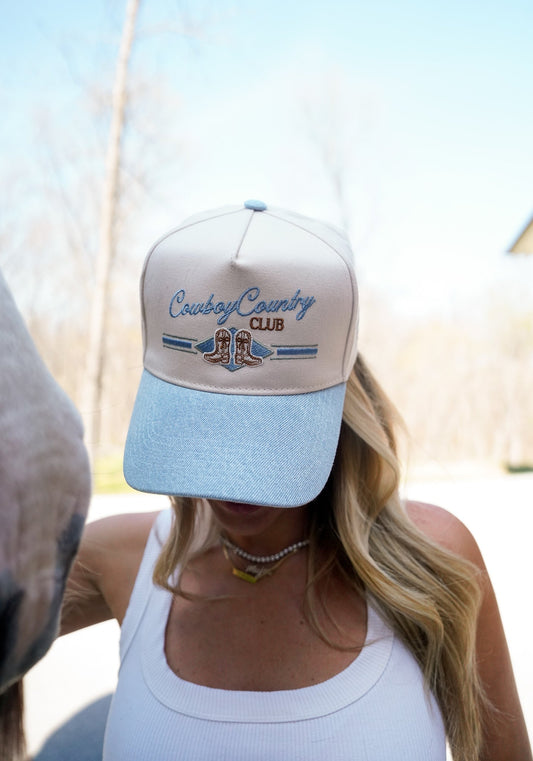 Cowboy Country Club - Denim Vintage Trucker Hat - Shop LINNY CO