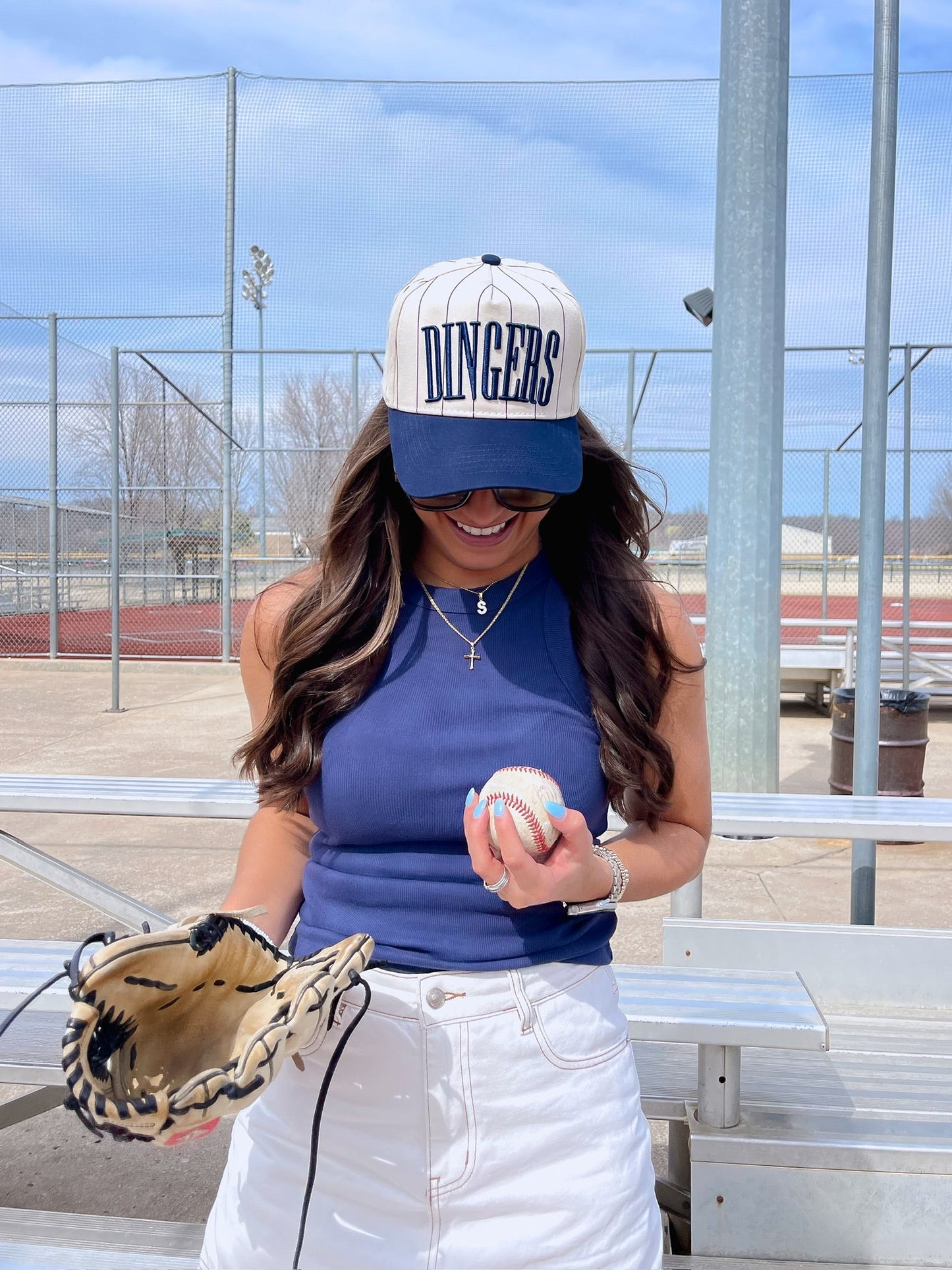 Dingers - Navy Stripe Vintage Trucker Hat - PREORDER - Shop LINNY CO