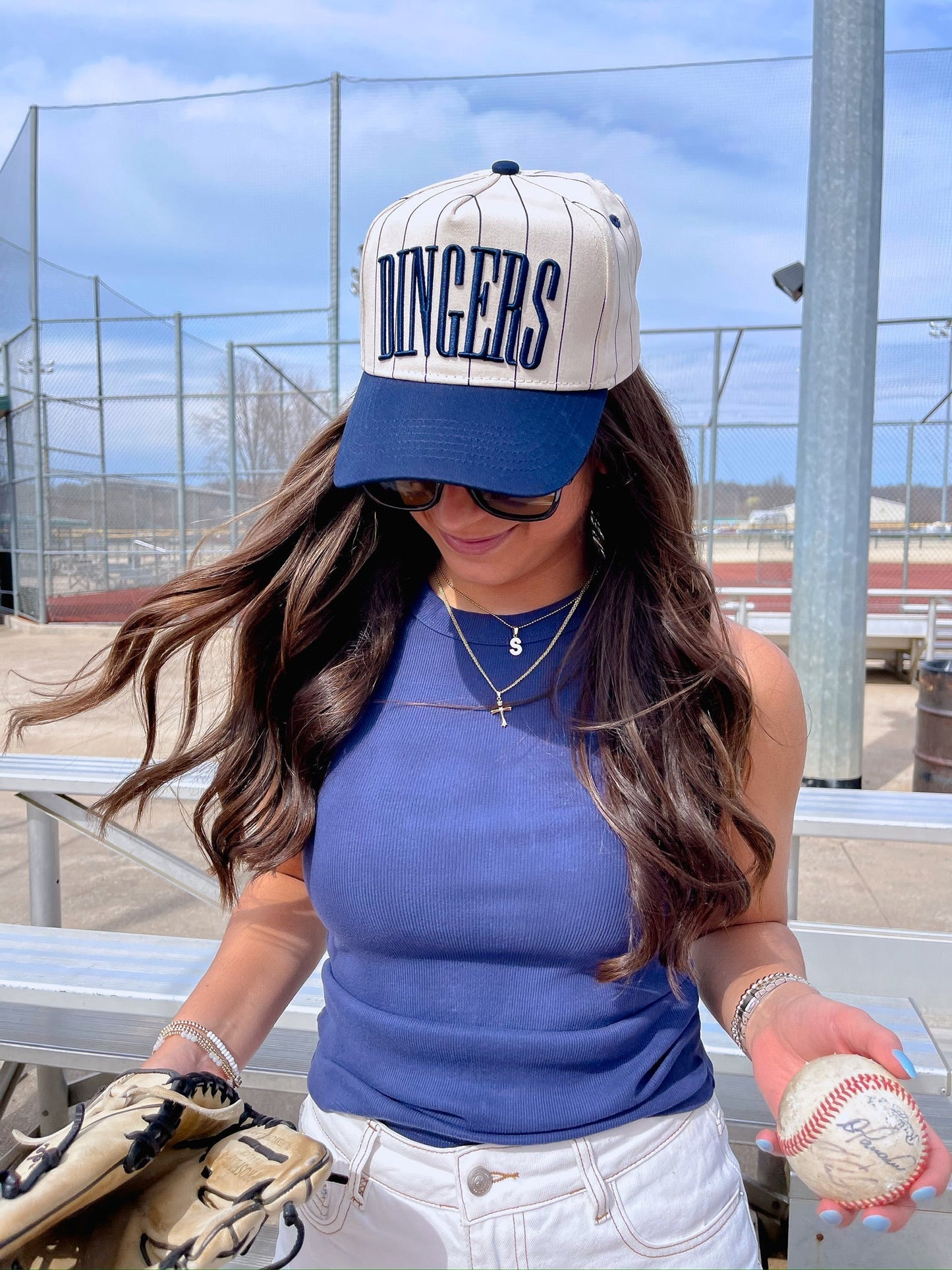 Dingers - Navy Stripe Vintage Trucker Hat - PREORDER - Shop LINNY CO