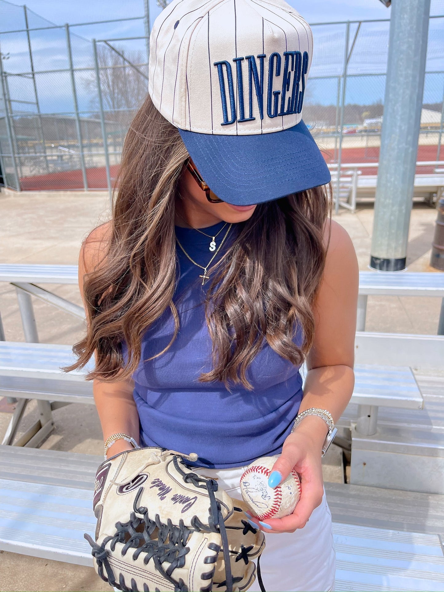 Dingers - Navy Stripe Vintage Trucker Hat - PREORDER - Shop LINNY CO