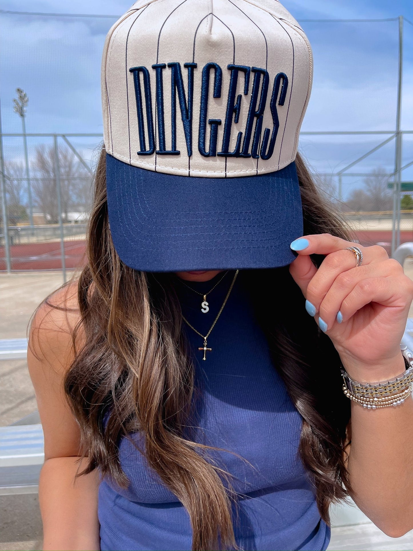 Dingers - Navy Stripe Vintage Trucker Hat - PREORDER - Shop LINNY CO