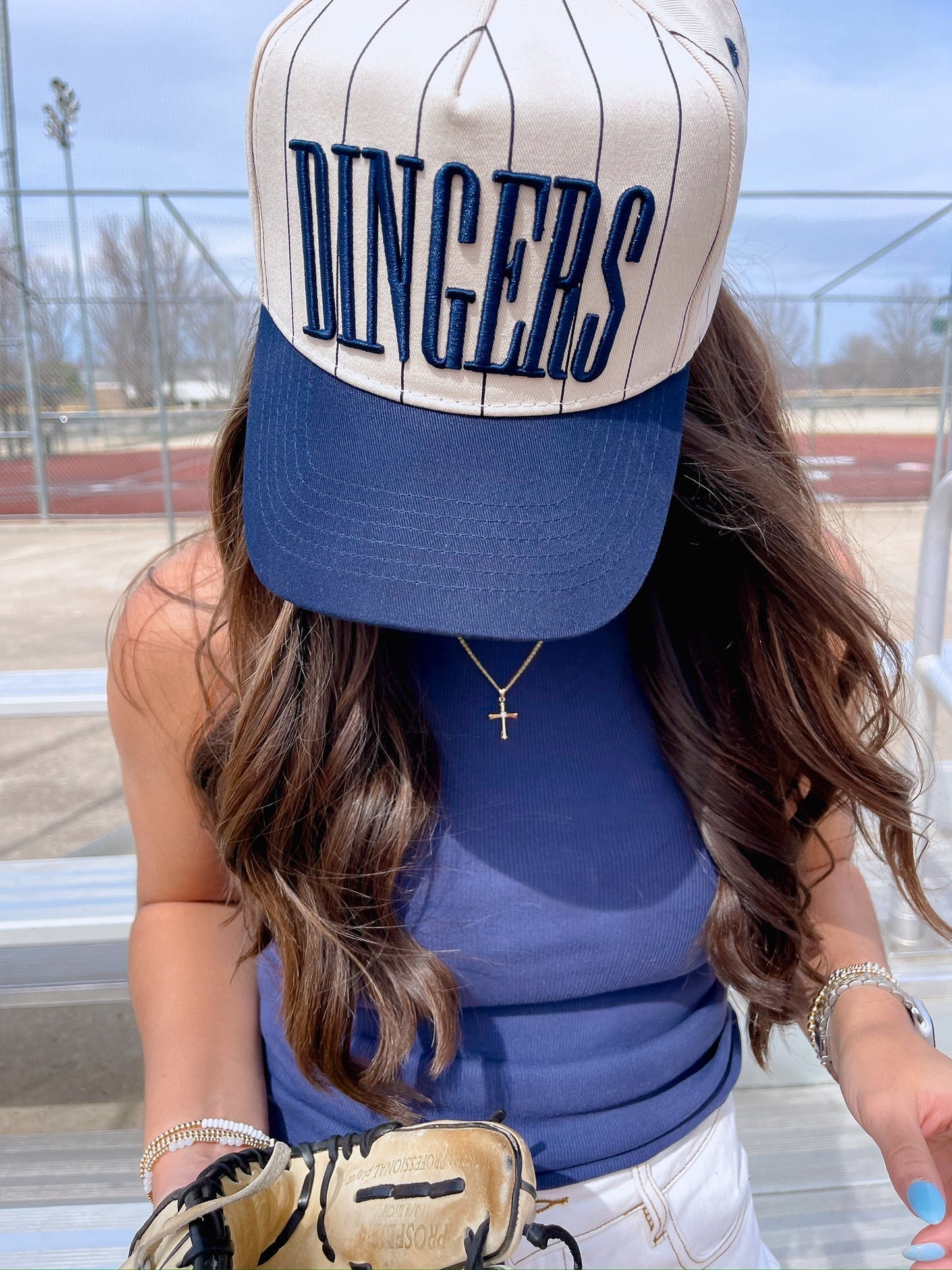 Dingers - Navy Stripe Vintage Trucker Hat - PREORDER - Shop LINNY CO