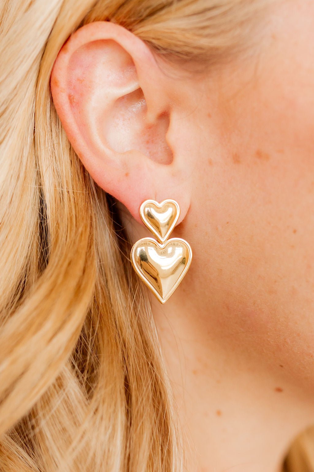 Esme Double Heart Statement Earrings - Gold - Shop LINNY CO
