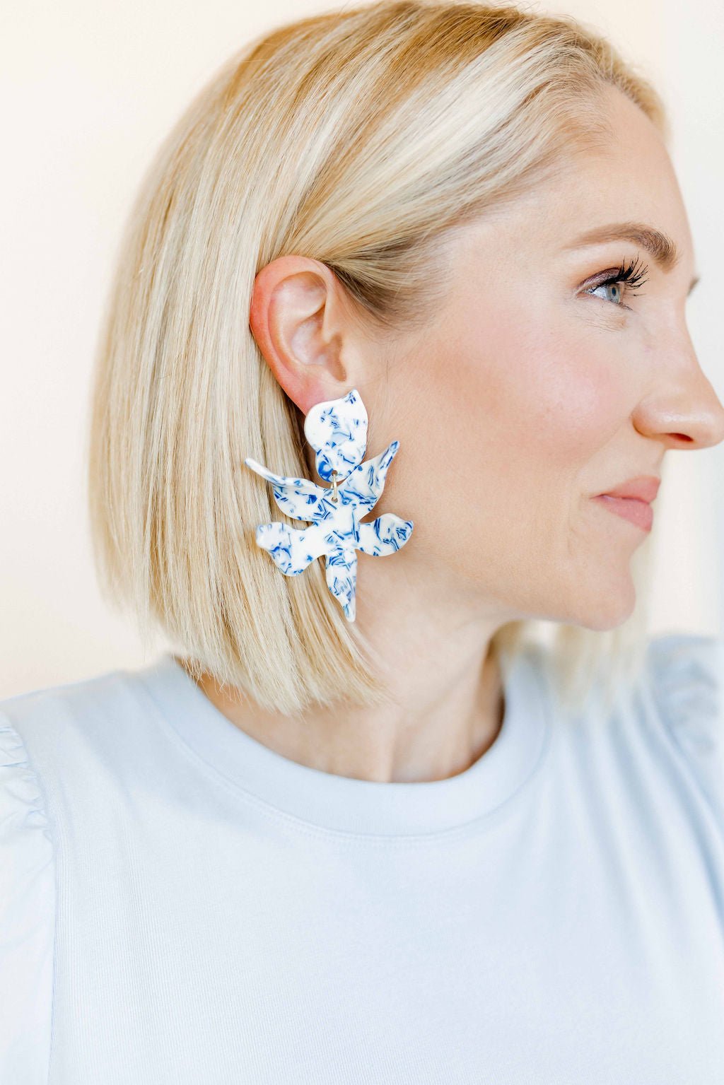 Flora Statement Earrings - Blue China - Shop LINNY CO