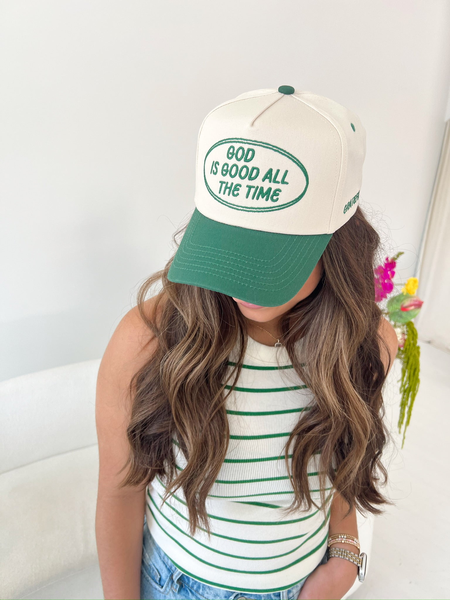 God is Good - Green Vintage Trucker Hat - Shop LINNY CO