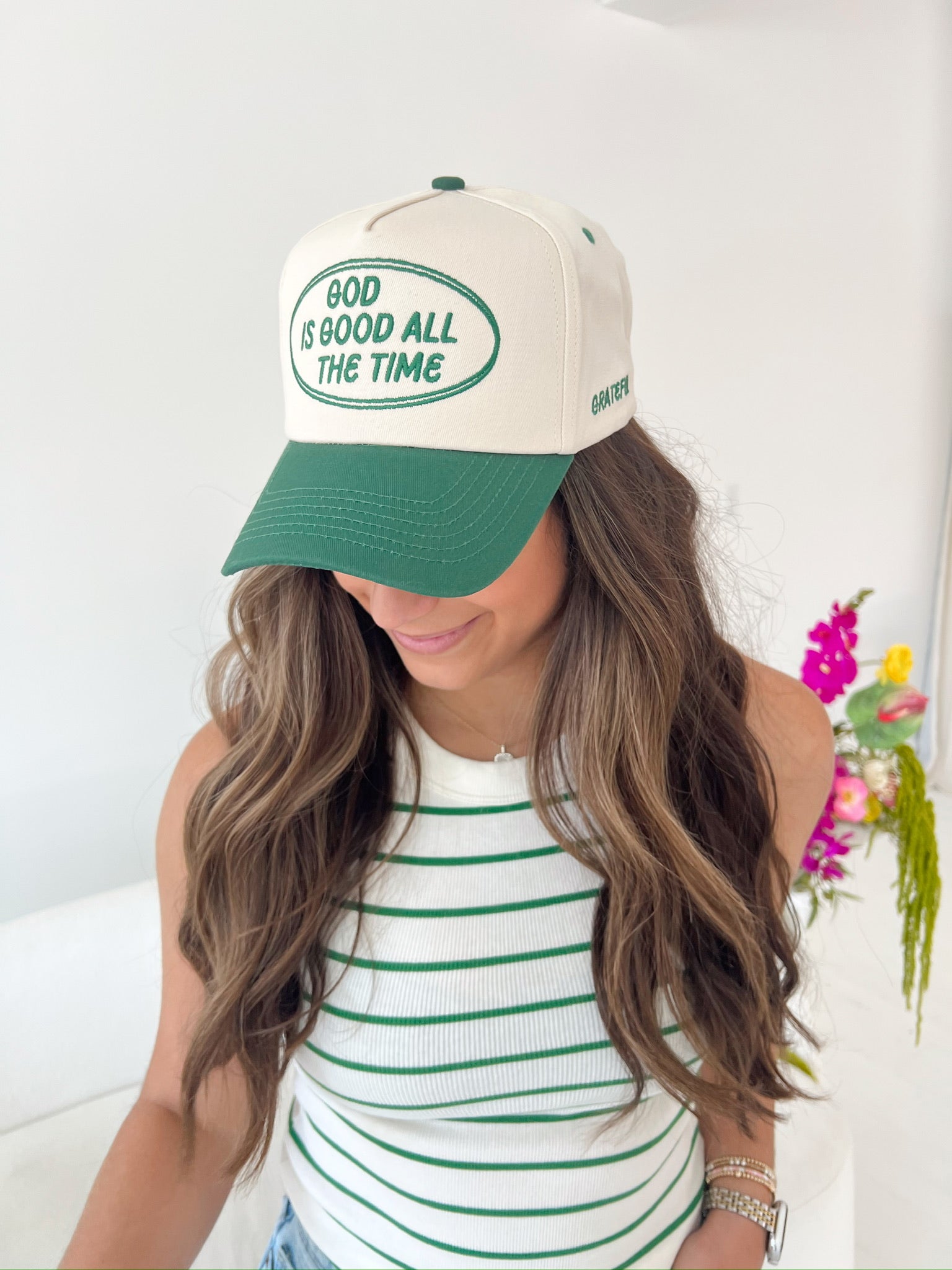 God is Good - Green Vintage Trucker Hat - Shop LINNY CO