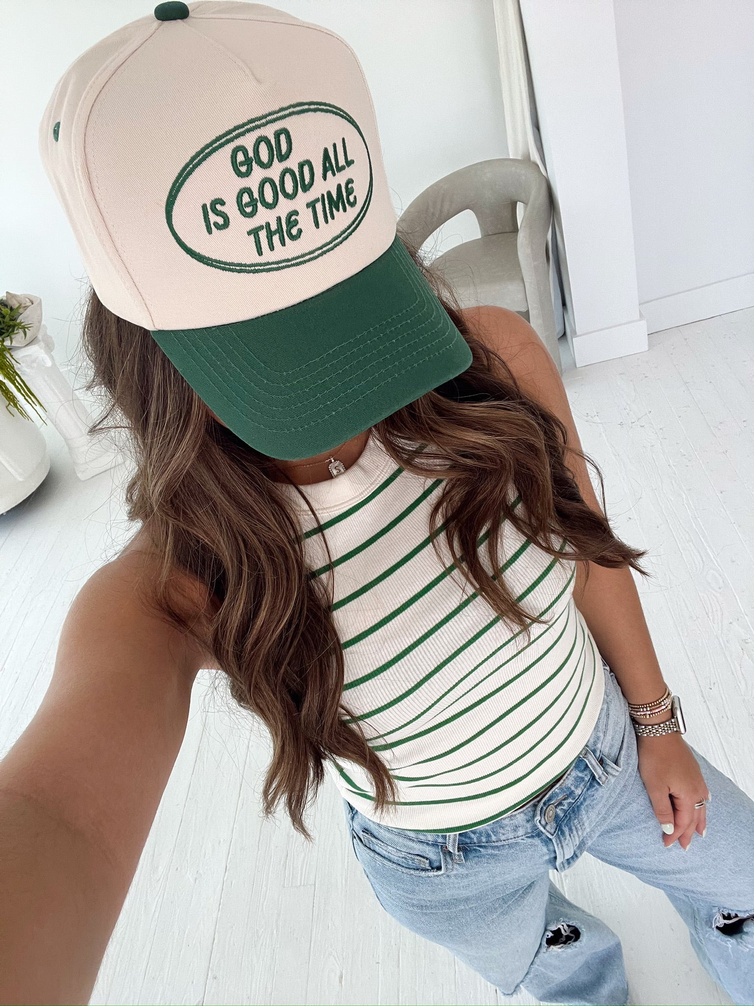 God is Good - Green Vintage Trucker Hat - Shop LINNY CO