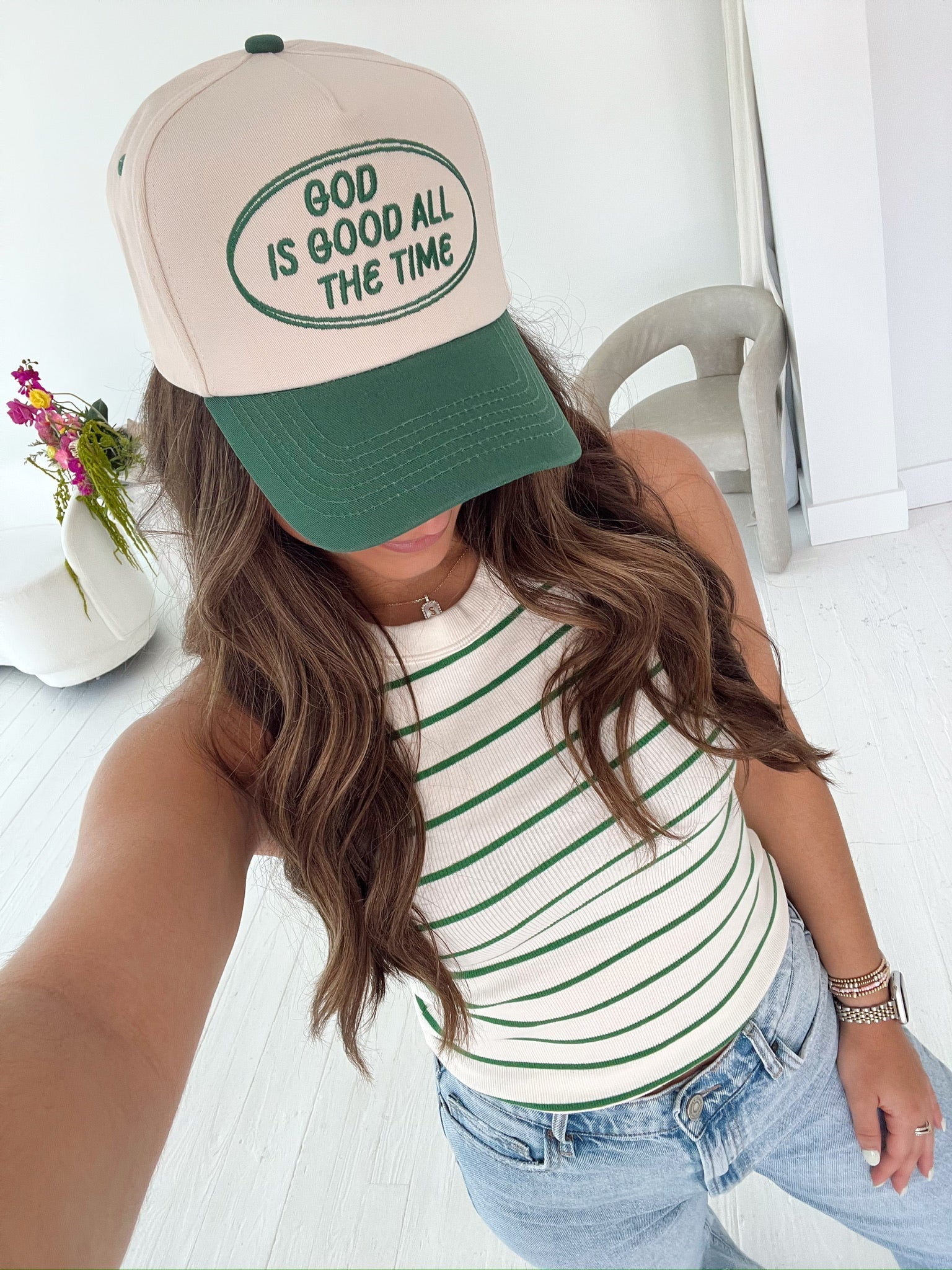 God is Good - Green Vintage Trucker Hat - Shop LINNY CO