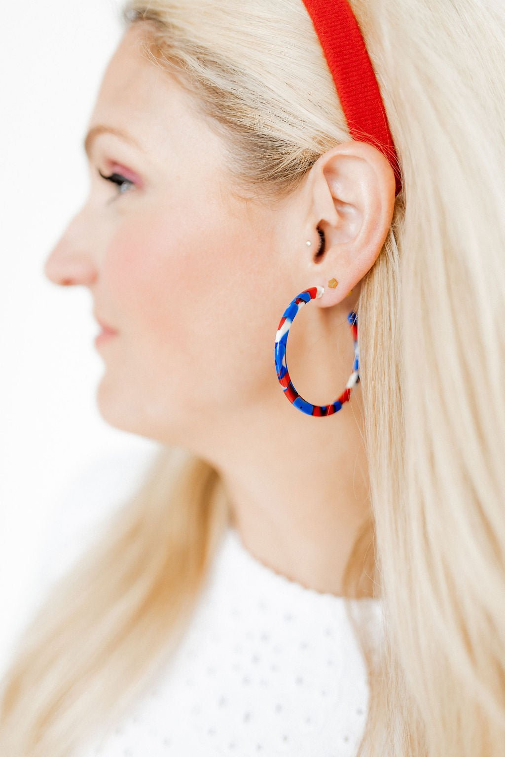 Holly Medium Hoop Earrings - Red, White and Blue - Shop LINNY CO