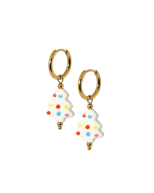 Huggie Charm Earrings - Christmas Tree Polka Dot - Shop LINNY CO