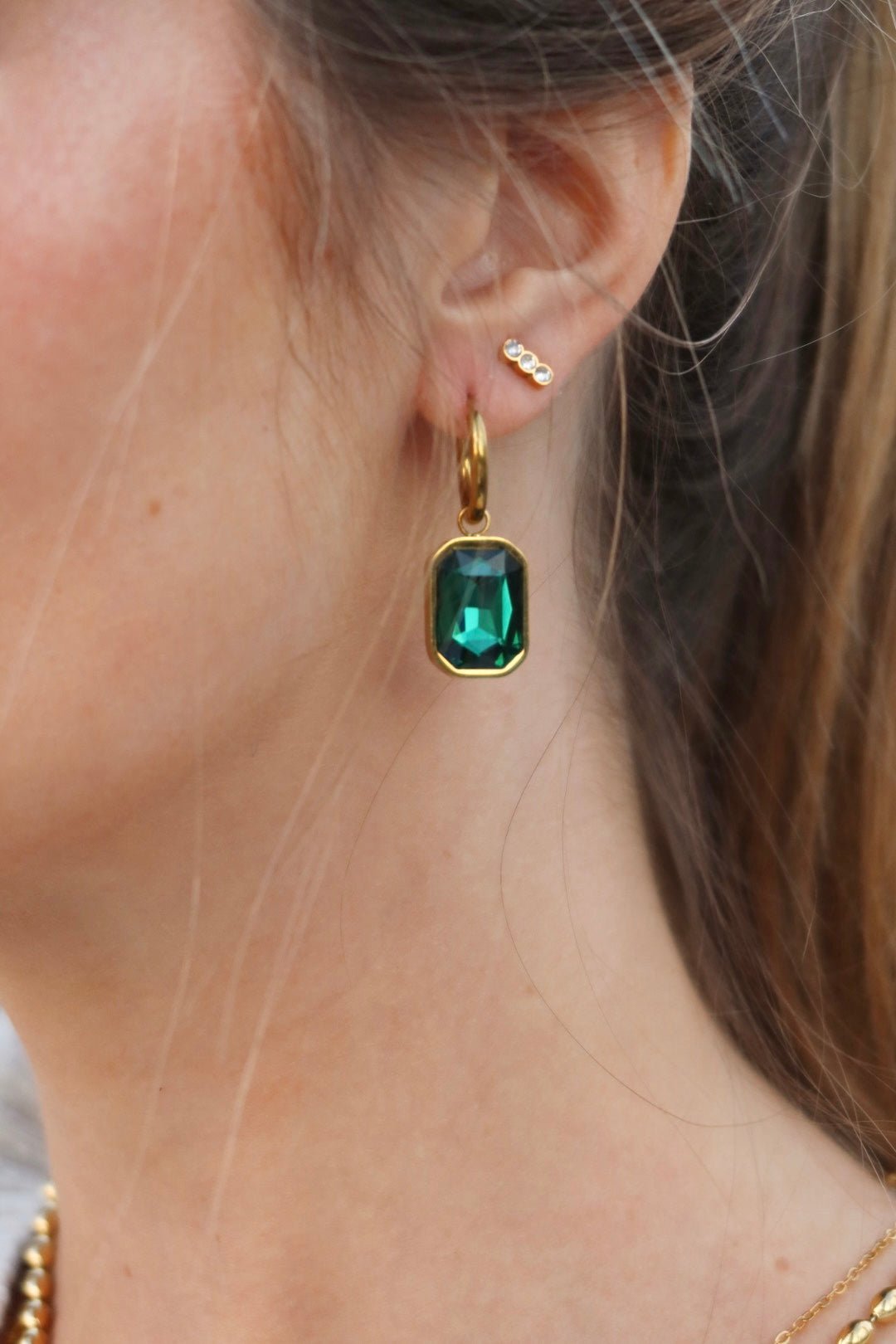 Huggie Charm Earrings - Diana Green - Shop LINNY CO