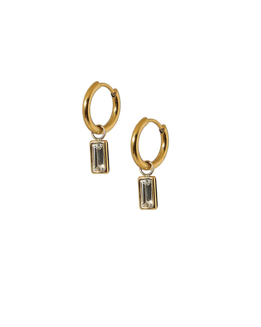Huggie Charm Earrings - Edith Clear Gold - Shop LINNY CO