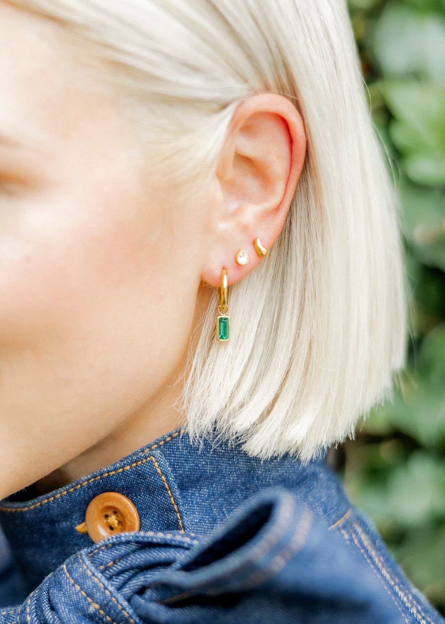 Huggie Charm Earrings - Edith Green Gold - Shop LINNY CO