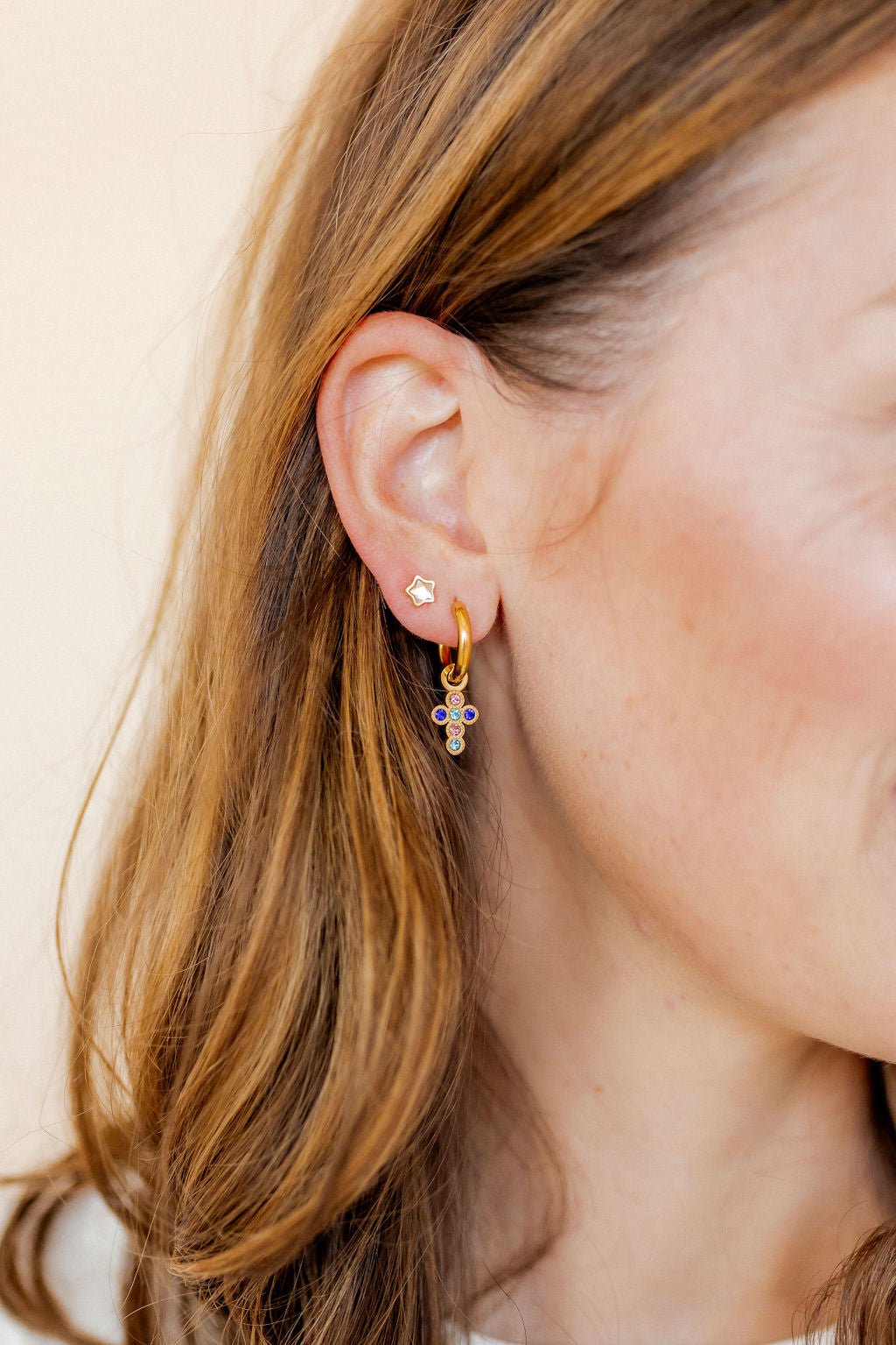 Huggie Charm Earrings - Esther Cross Multi - Shop LINNY CO