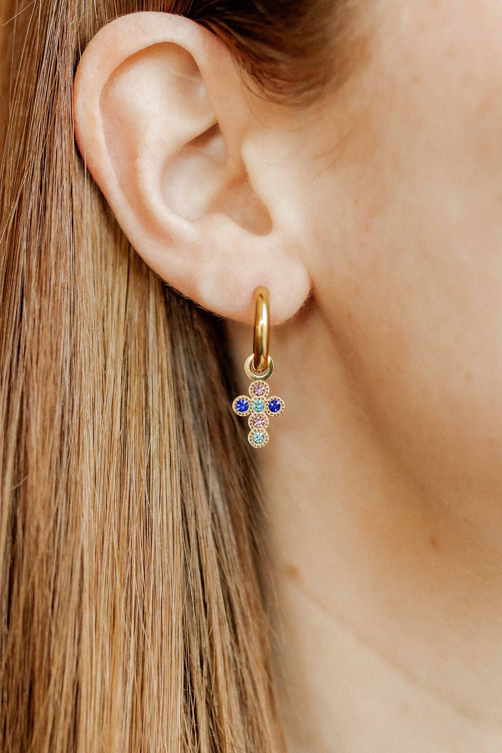 Huggie Charm Earrings - Esther Cross Multi - Shop LINNY CO