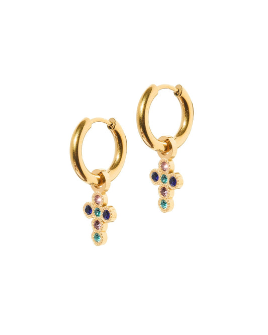 Huggie Charm Earrings - Esther Cross Multi - Shop LINNY CO