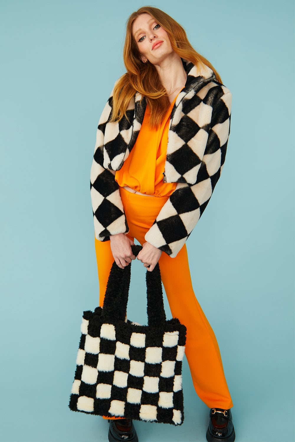 Avril Checkered Faux Fur Jacket