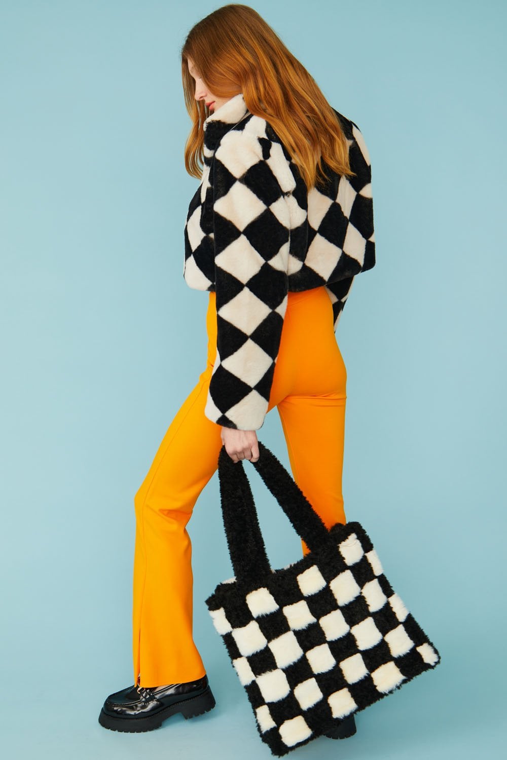 Avril Checkered Faux Fur Jacket