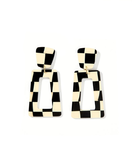 Kennedy Statement Earrings - Black Checkered - Shop LINNY CO