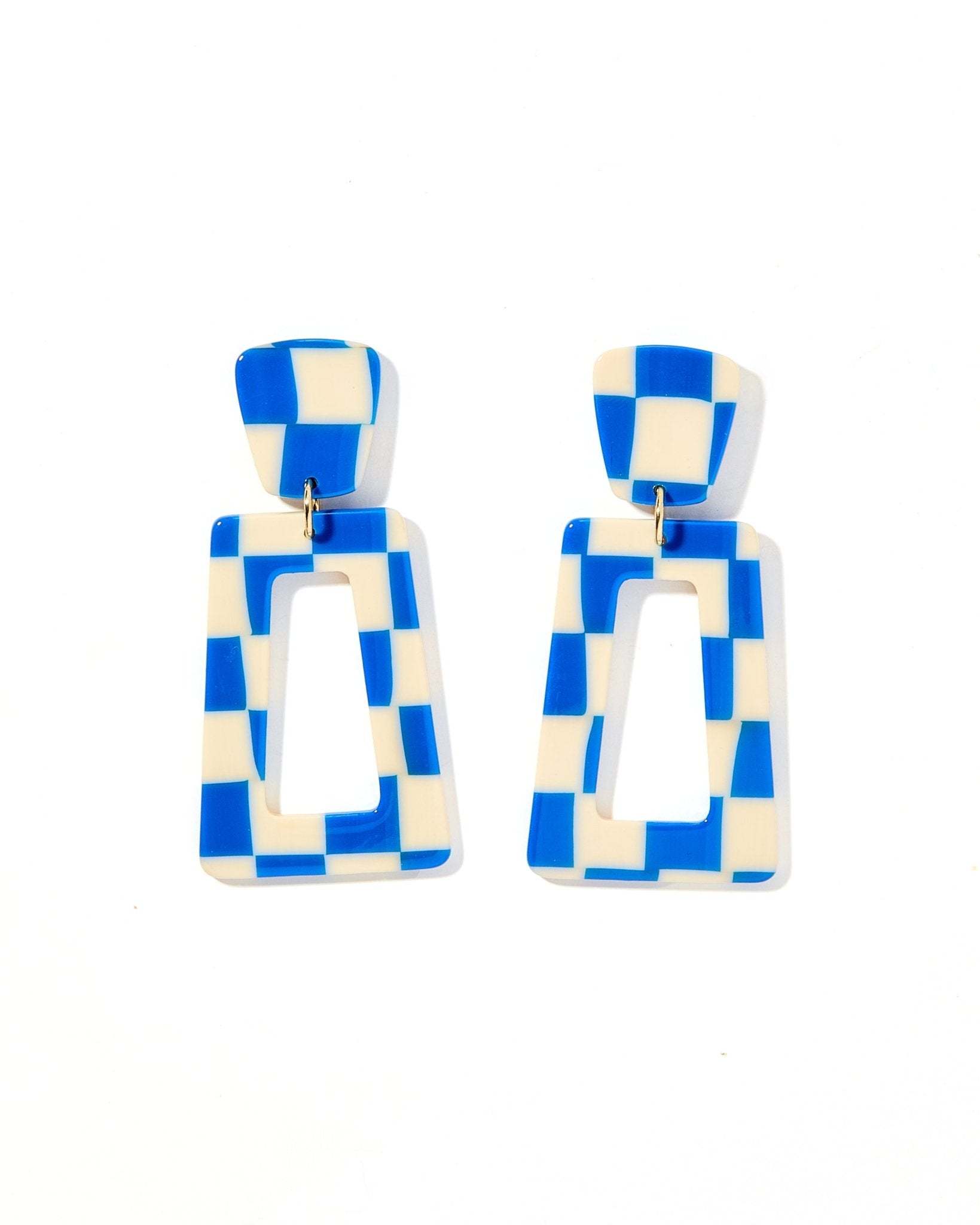 Kennedy Statement Earrings - Blue Checkered - Shop LINNY CO
