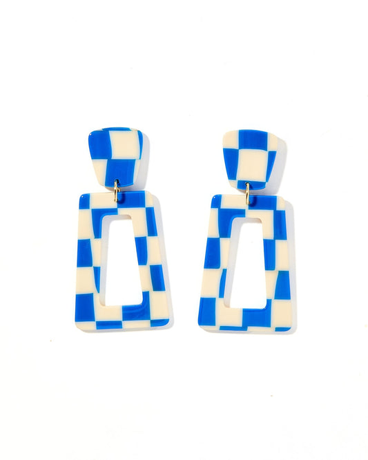Kennedy Statement Earrings - Blue Checkered - Shop LINNY CO