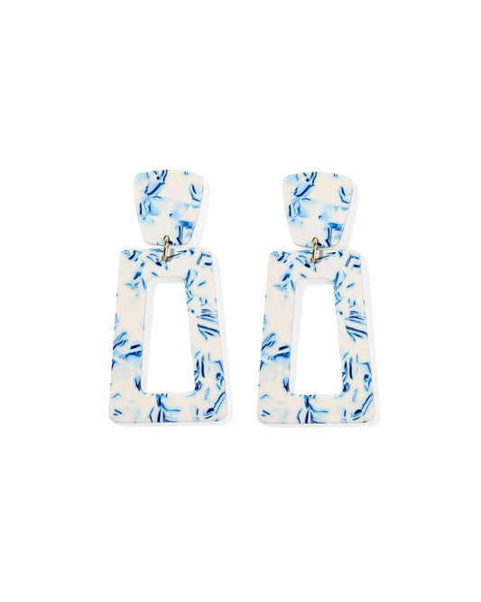 Kennedy Statement Earrings - Blue China - Shop LINNY CO