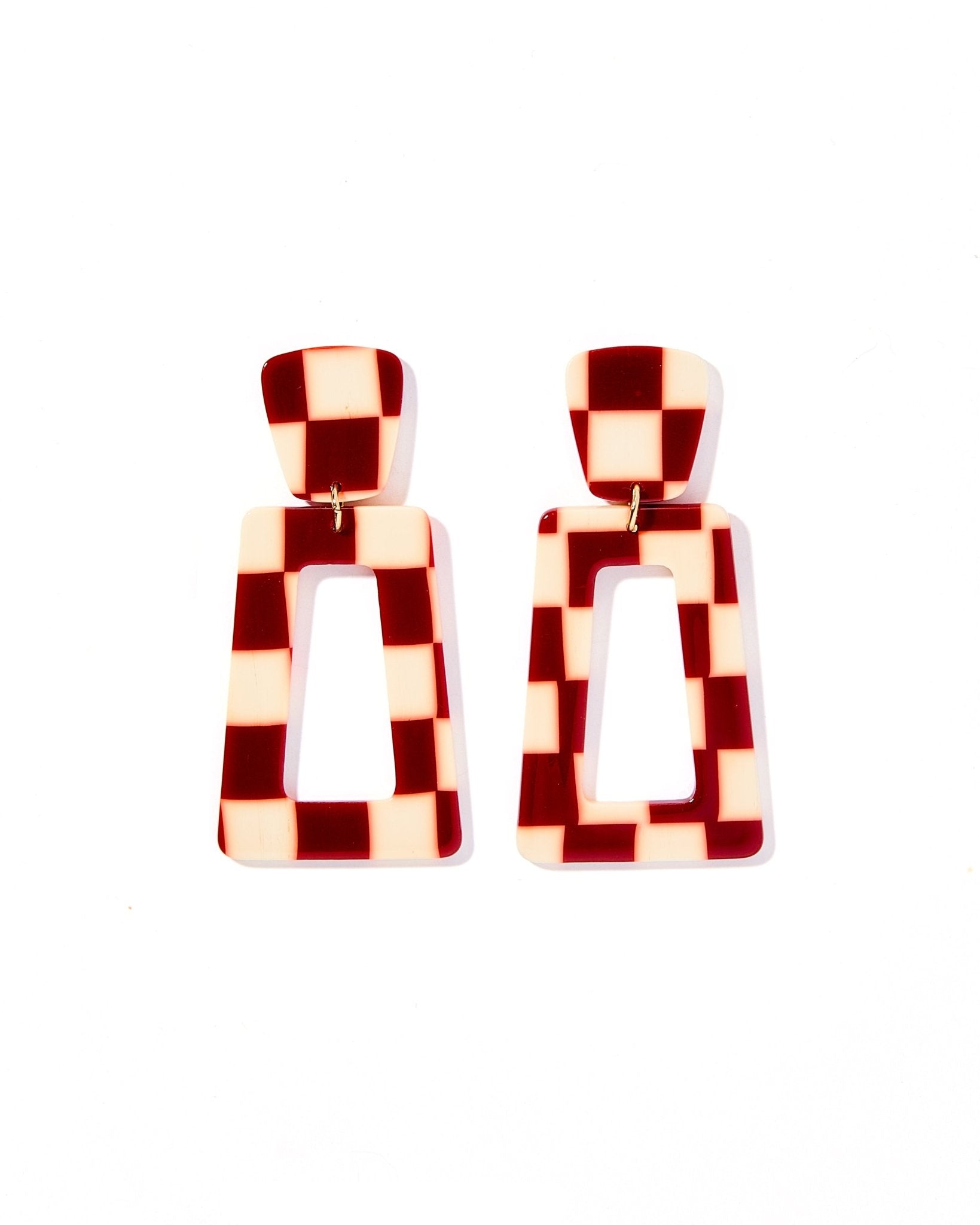 Kennedy Statement Earrings - Maroon Checkered - Shop LINNY CO