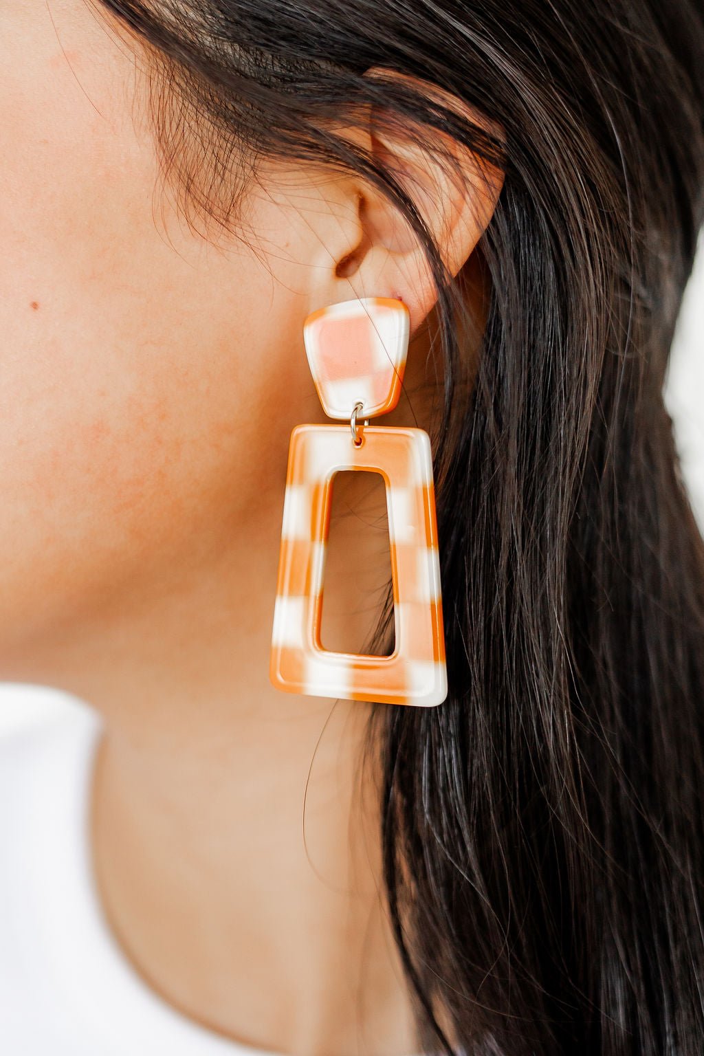 Kennedy Statement Earrings - Orange Checkered - Shop LINNY CO